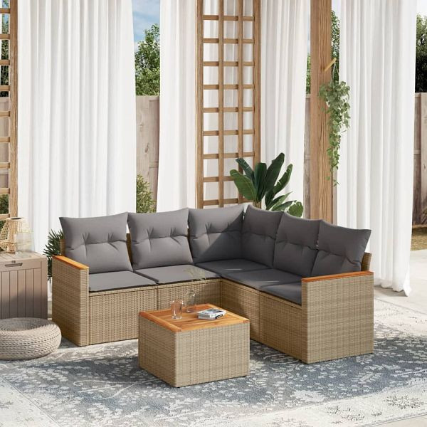 vidaXL 6-teilig Garten-Sofagarnitur mit Kissen Beige Poly Rattan, 3225968