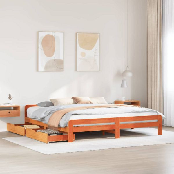 vidaXL Massivholzbett ohne Matratze Wachsbraun 200x200 Kiefernholz, 3309028