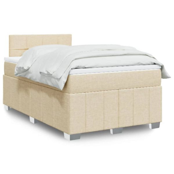 vidaXL Boxspringbett mit Matratze Creme 120x200 cm Stoff, 3289340
