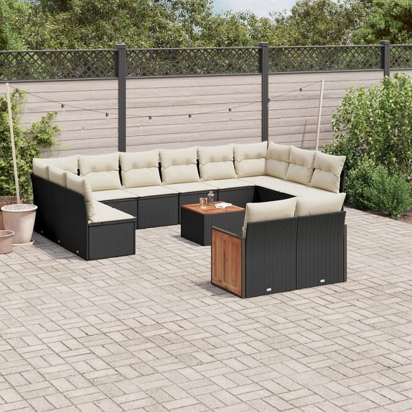 vidaXL 13-teilig Garten-Sofagarnitur mit Kissen Schwarz Poly Rattan, 3228128