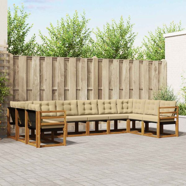 vidaXL Outdoor-Sofagarnitur mit Kissen 10-teilig Natur und Beige, 3369088