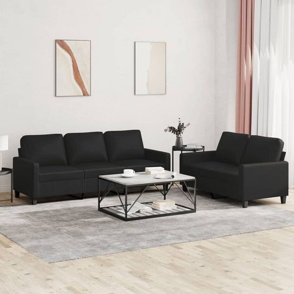 vidaXL 2-tlg. Sofagarnitur mit Kissen Schwarz Kunstleder, 3201418