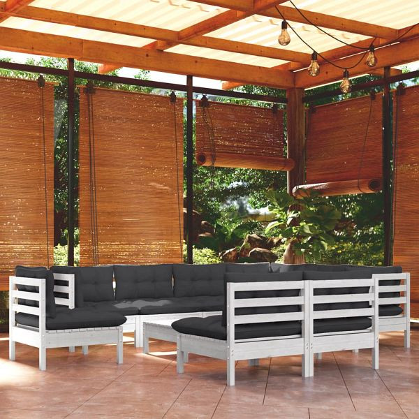 vidaXL 10-teilig Garten-Lounge-Set mit Kissen Weiß Kiefer Massivholz, 3096750