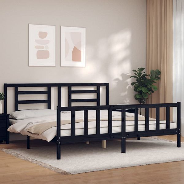vidaXL Massivholzbett mit Kopfteil Schwarz 200x200 cm, 3192905