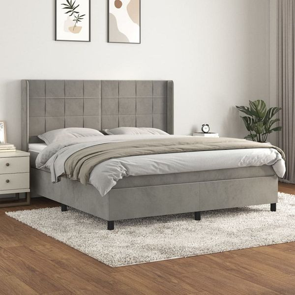 vidaXL Boxspringbett mit Matratze Hellgrau 180x200 cm Samt, 3132693