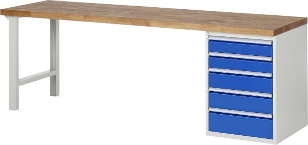 RAU Werkbank Serie 7000 - Baukasten-Bauweise, Unterbau-Container (5x Schublade), 2500x840x700 mm, 03-7513A1-257B4S.11