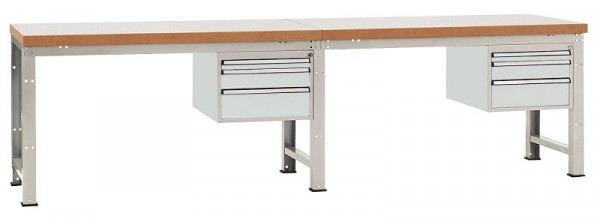 Manuflex Komplett-Werkbank Grund- und Anbau PROFI Standard mit Buche massiv-Platte, BxTxH = 2000 x 700 x 840 mm, Lichtgrau, WP5762.7035