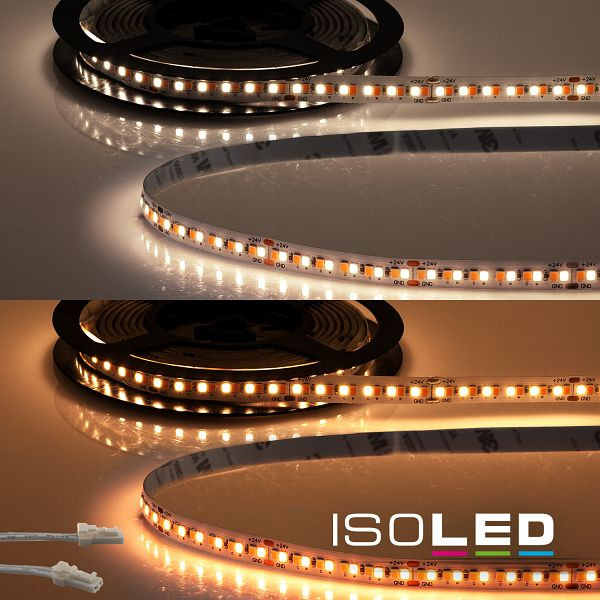 ISOLED LED CRI919/940 MiniAMP CCT Flexband, 24V DC, 7W+7W, IP20, 500cm, Kabel beidseitig + maleAMP, 240 LED/m, 114640