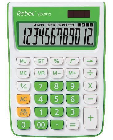 Rebell Tischrechner - Solar-/Batteriebetrieb, 12-stellig, LCD-Display, weiß/grün, RE-SDC912GR BX
