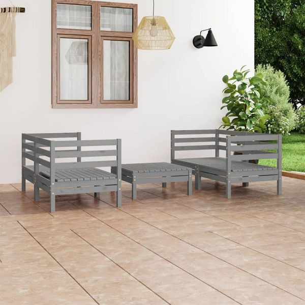 vidaXL 5-teilig Garten-Lounge-Set Grau Kiefer Massivholz, 3082399