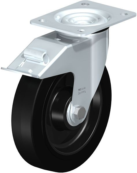 Blickle LE-POEV 200K-FI Stahlblech-Lenkrolle mit Anschraubplatte & Feststeller, Elastik-Vollgummi, Schwarz, 577247