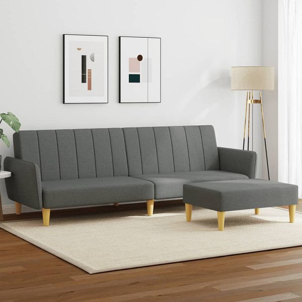 vidaXL Schlafsofa 2-Sitzer mit Fußhocker Dunkelgrau Stoff, 3216247