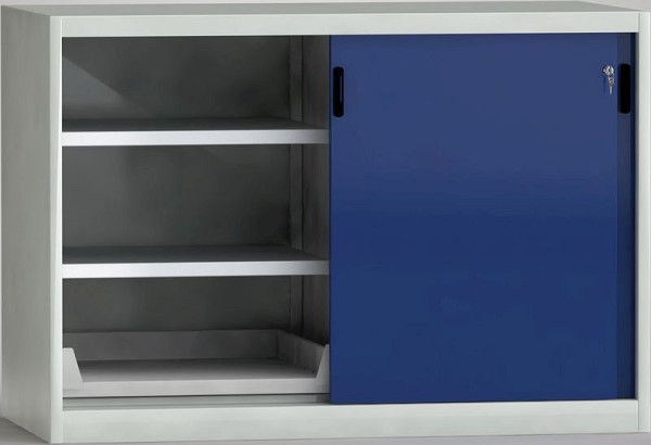 KLW Schiebetürschrank 1000 x 1500 x 815 mit abschliessbaren Schiebetüren, Trennwand, mit 4 Fachböden und 2 Auszugstablaren, 7SS-ST1000ETB-009MPB