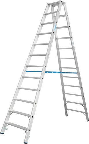 Krause Stufenstehleiter aus Aluminium, beidseitig begehbar, 2 x 12 Stufen R 13, 307631