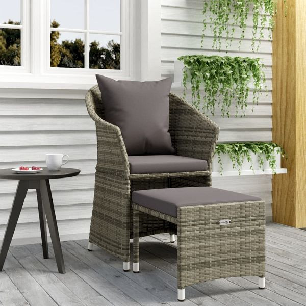 vidaXL 2-teilig Garten-Lounge-Set mit Kissen Grau Poly Rattan, 319685