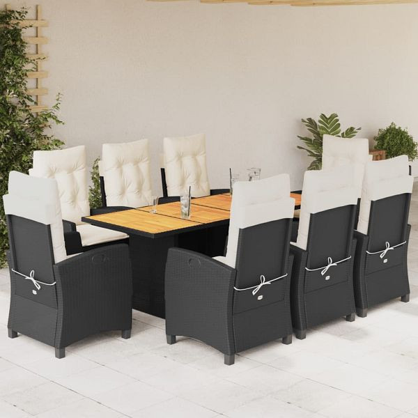 vidaXL 9-teilig Garten-Essgruppe mit Kissen Schwarz Poly Rattan, 3212705