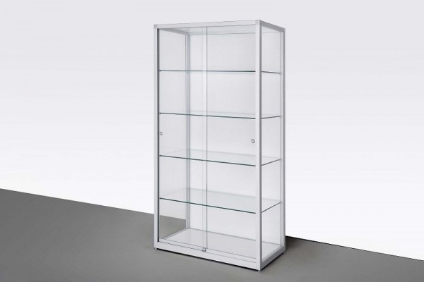APH ELEGANZ Standvitrine mit Schiebetüren, rollengelagert, eckig, 1500 x 2000 x 500 mm, ISER-014