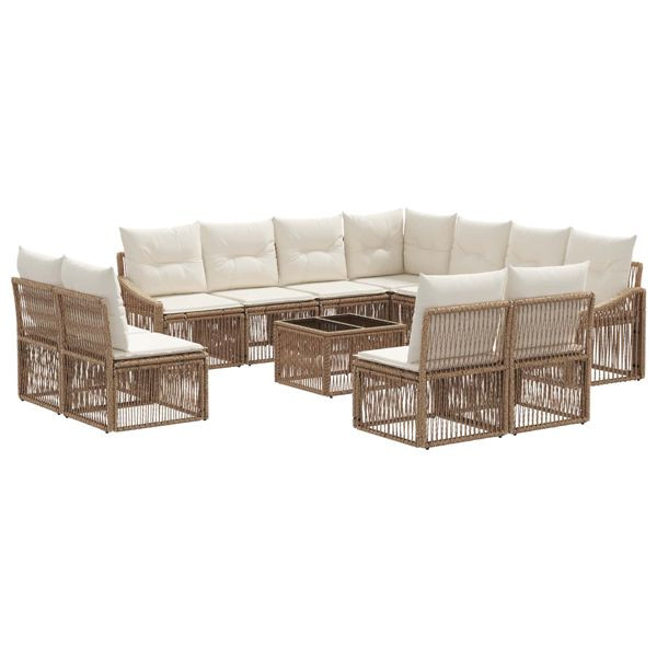 vidaXL Gartensofa-set 12-teilig Beige Poly-Rattan, 3436044