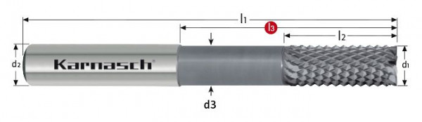Karnasch VHM-Schruppfräser, HSC Graphit d= 3,0 / L1= 50 / L3= ohne / DCA 06, 3065910300050