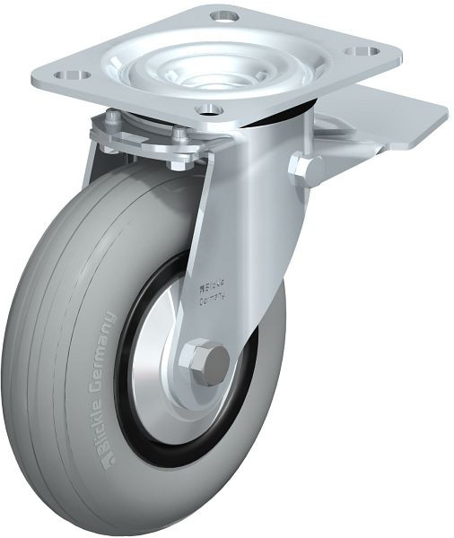 Blickle L-VWPP 125G-ST-SG-FA Stahlblech-Lenkrolle, mittelschwere Ausführung, mit Anschraubplatte & Feststeller, Weichgummi, Grau, 761674