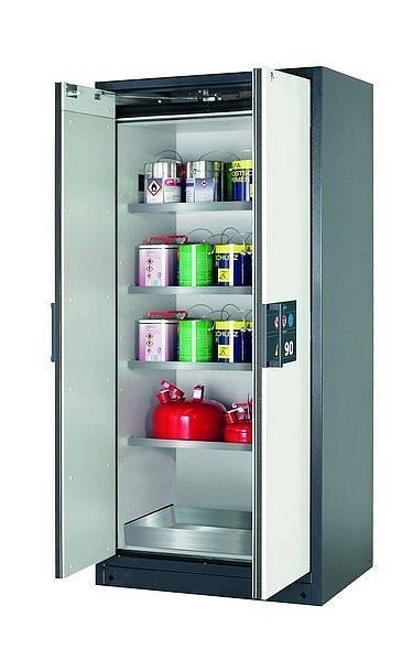 asecos Sicherheitsschrank Q-PEGASUS-90, Q90.195.090.WDAC in reinweiß RAL 9010 mit 4x Fachboden (Edelstahl), 30042-050-30050