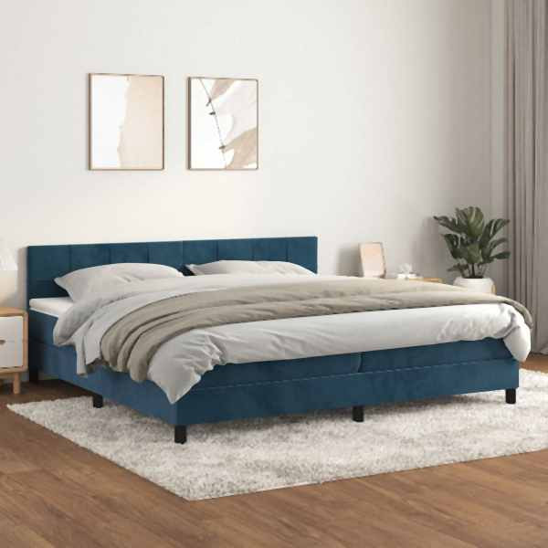 vidaXL Boxspringbett mit Matratze Dunkelblau 200x200 cm Samt, 3141327