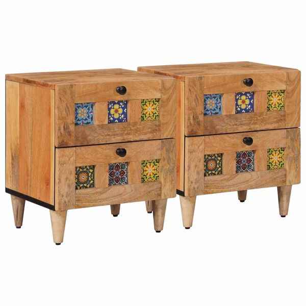 vidaXL Nachttisch 2-teilig Natur 40 x 33,5 x 46 cm Massivholz Mango, 4018259