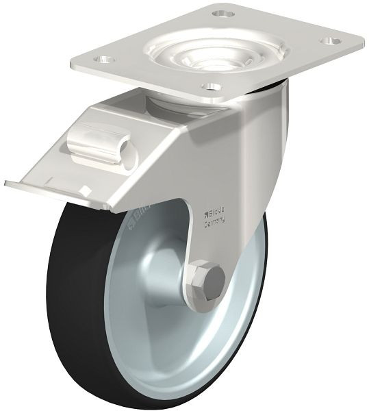 Blickle LEX-PATH 160G-FI Edelstahl-Lenkrolle mit Anschraubplatte & Feststeller, Thermoplastisches Polyurethan, Grau, 847079