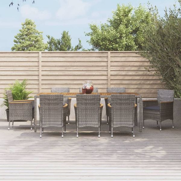 vidaXL 9-teilig Garten-Essgruppe mit Kissen Grau Poly Rattan, 3187370