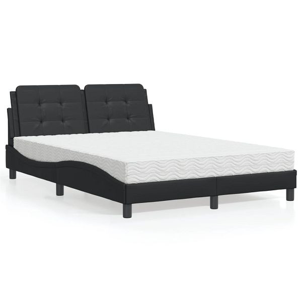 vidaXL Bett mit Matratze Schwarz 140x200 cm Kunstleder, 3208866