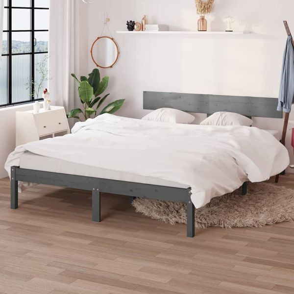 vidaXL Massivholzbett Grau Kiefer 140x190 cm, 810129, 8720286762905