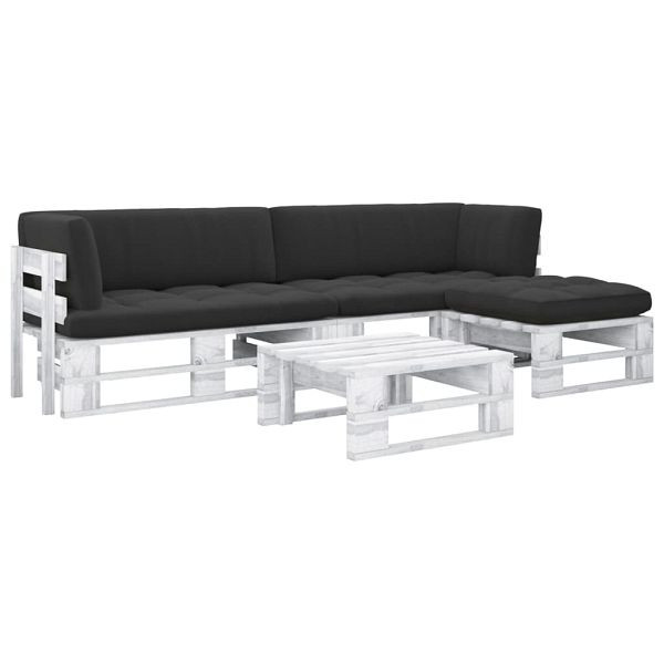 vidaXL 4-teilig Paletten-Lounge-Set Weiß Imprägniertes Kiefernholz, 3066788