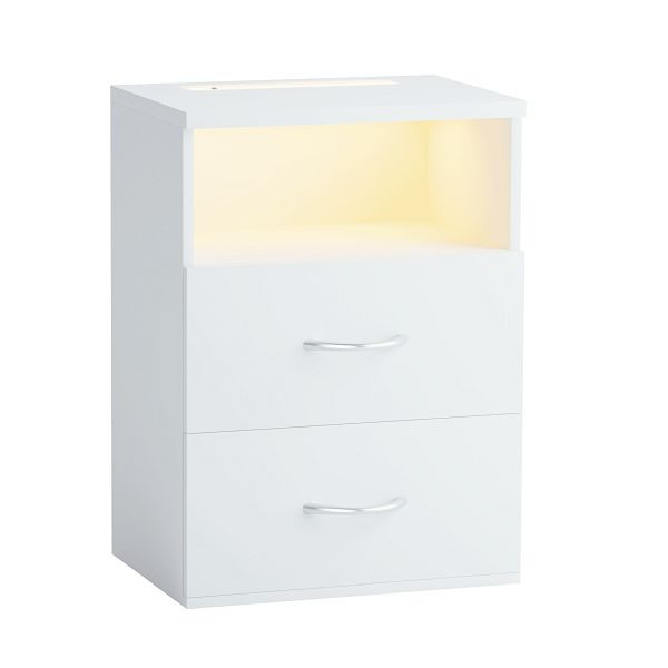 casaria Nachttisch Jamie Weiß 55x40x28cm, integrierte Beleuchtung, 109657
