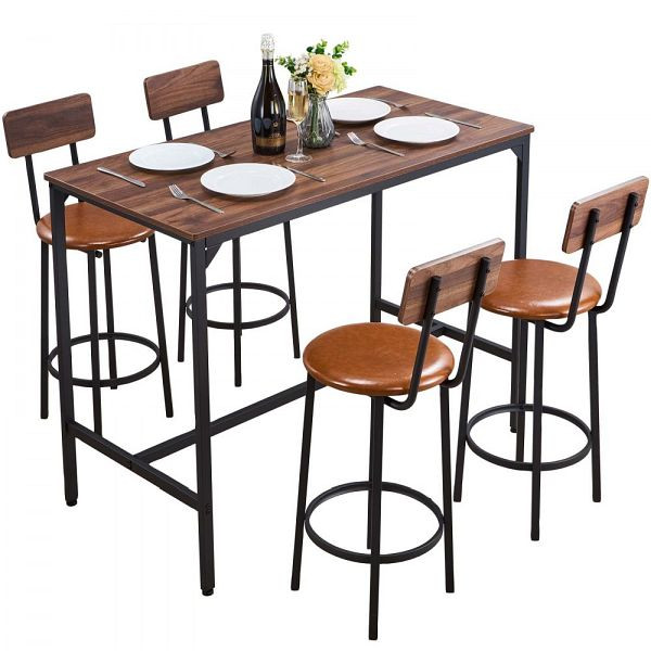 VEVOR 5-tlg. Bartisch-Set mit 4 Barstühlen, rechteckig, 1200x600x915 mm, für Büro, Minibar, Esszimmer, Wohnzimmer, BTZEK5JTJXGY9TYCM001V0
