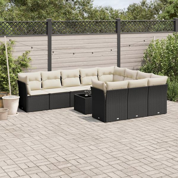 vidaXL 11-teilig Garten-Sofagarnitur mit Kissen Schwarz Poly Rattan, 3250065