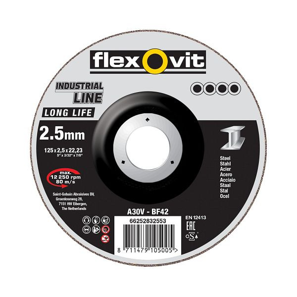 Flexovit LONG LIFE Trennscheibe Metall, A 30 V-BF42 EXTRA LONG LIFE, VE: 25 Stück, Durchmesser: 125 mm, 66252832553