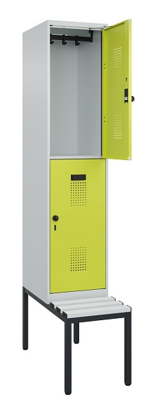 C+P Doppelstock-Spind Evolo PLUS, Bank, 2 Fächer, 2120x400x815mm, 7035/0024, Drehriegel, Sitzfläche Kunststoff, Sitzbank, 0493507-12 S10096