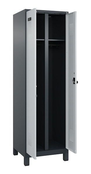 C+P Schwarz-Weiß-Spind Evolo PLUS, mit Füßen, 2 Abteile, 1950x600x500mm, 7016/7, Frontfarbe RAL 7035 Lichtgrau, Drehriegel, 049012-20 S10017