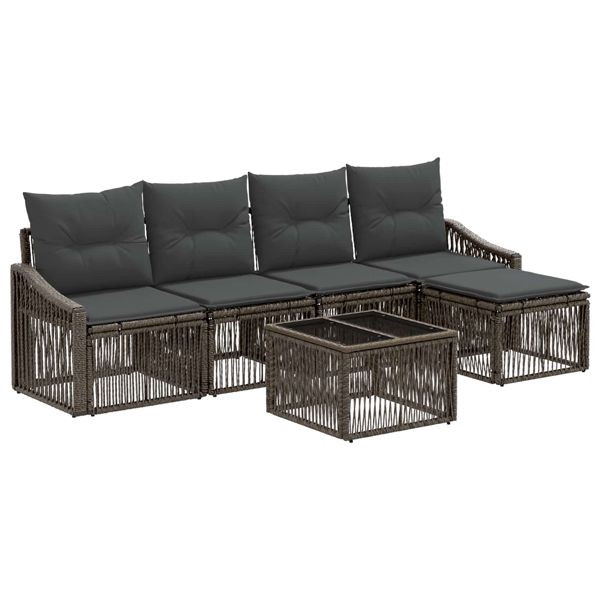 vidaXL Gartensofa-set 6-teilig Grau Poly-Rattan, 3435995