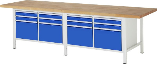 RAU Werkbank Serie 8000 - Modell 8474, B3000 x T900 x H840-1040 mm, Systemunterbau B2425 x T850 x H800-1000 mm, 03-8474A2-309B4H.11