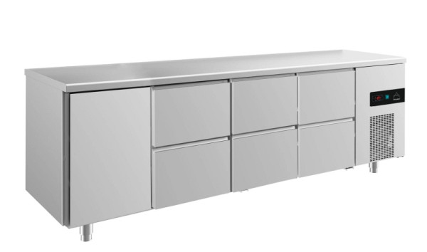 A&S Polarny Kühltisch -2 bis +8°C mit 1x Tür links und 3x zwei Schubladen, 2330 x 700 x 850 mm, KT4TZZZ