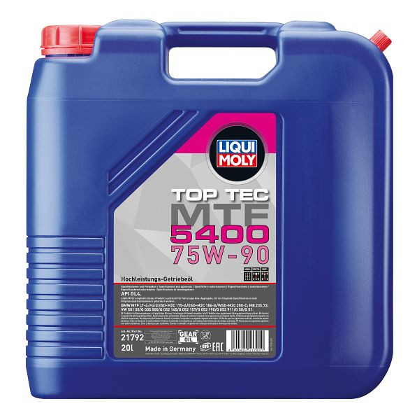 LIQUI MOLY Getriebeöl Top Tec MTF 5400 75W-90, Kanister Kunststoff, VE: 20 Liter, 21792
