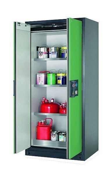 asecos Sicherheitsschrank Q-PEGASUS-90, Q90.195.090.WDAC in resedagrün RAL 6011 mit 3x Fachboden (Edelstahl), 30042-048-30047