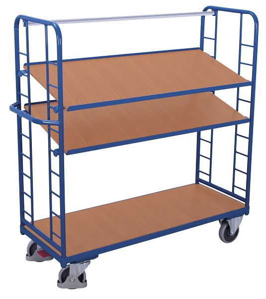 VARIOfit Etagenwagen mit 3 Holzböden, Außenmaße: 1.510 x 550 x 1.535 mm, RAL 5010 enzianblau, sw-540.201