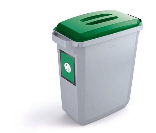 VAR Wertstoffsammler aus Polyethylen (PE), 60 Liter, grau, grüner Deckel, mit Info-Rahmen, 311650