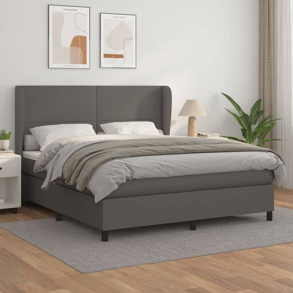 vidaXL Boxspringbett mit Matratze Grau 180x200 cm Kunstleder, 3128929