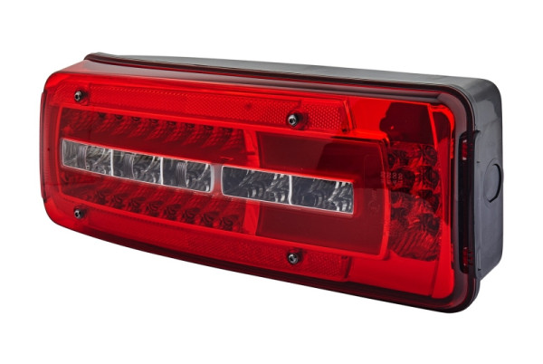 HELLA Heckleuchte, Truck Full LED, LED, 24V, Anbau/rot, LED-Lichtfarbe: weiß/gelb/rot, 500mm, DIN Bajonett, Rundstecker, links, M, 2VD 012 381-351