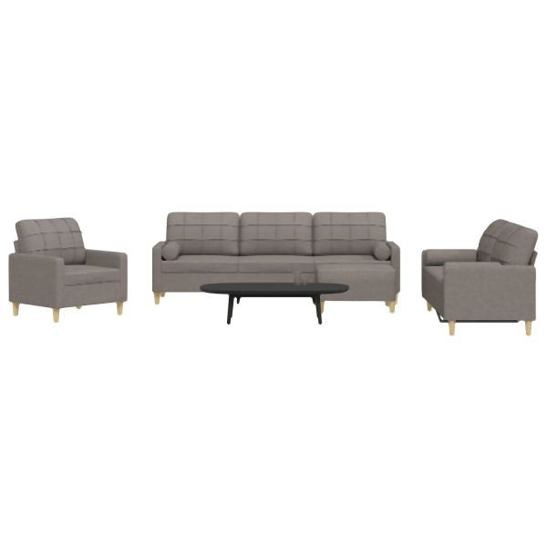 vidaXL 4-tlg. Sofagarnitur mit Fußhocker & Dekokissen Taupe Stoff, 3278318