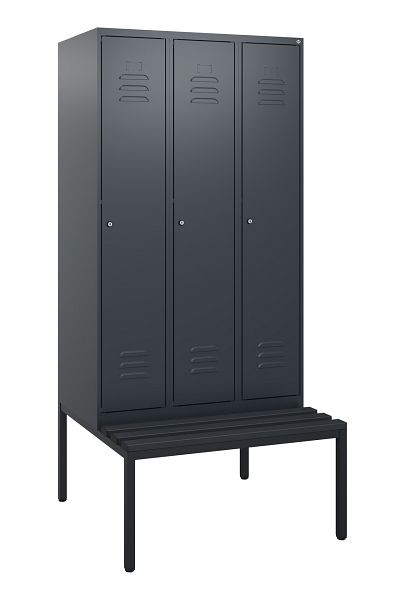C+P Umkleidespind Classic PLUS, mit untergebauter Sitzbank, 3 Abteile, 1950x900x815mm, 7016/7016, Zylinderschlösser, 0800505-30 S10057
