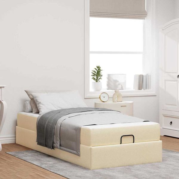 vidaXL Bettgestell mit Matratze Creme 90 x 190 cm Stoff, 3399457